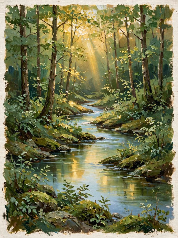 Sunlit Forest Stream Print — Free Printable Wall Art