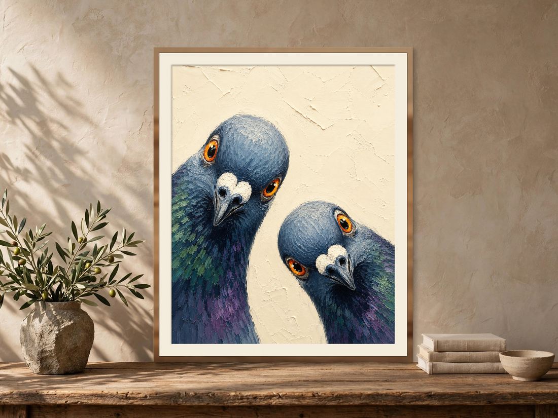 Pigeon Wall Art – Funny Bird Print, Curious Pigeons Peeking In, Printable Download